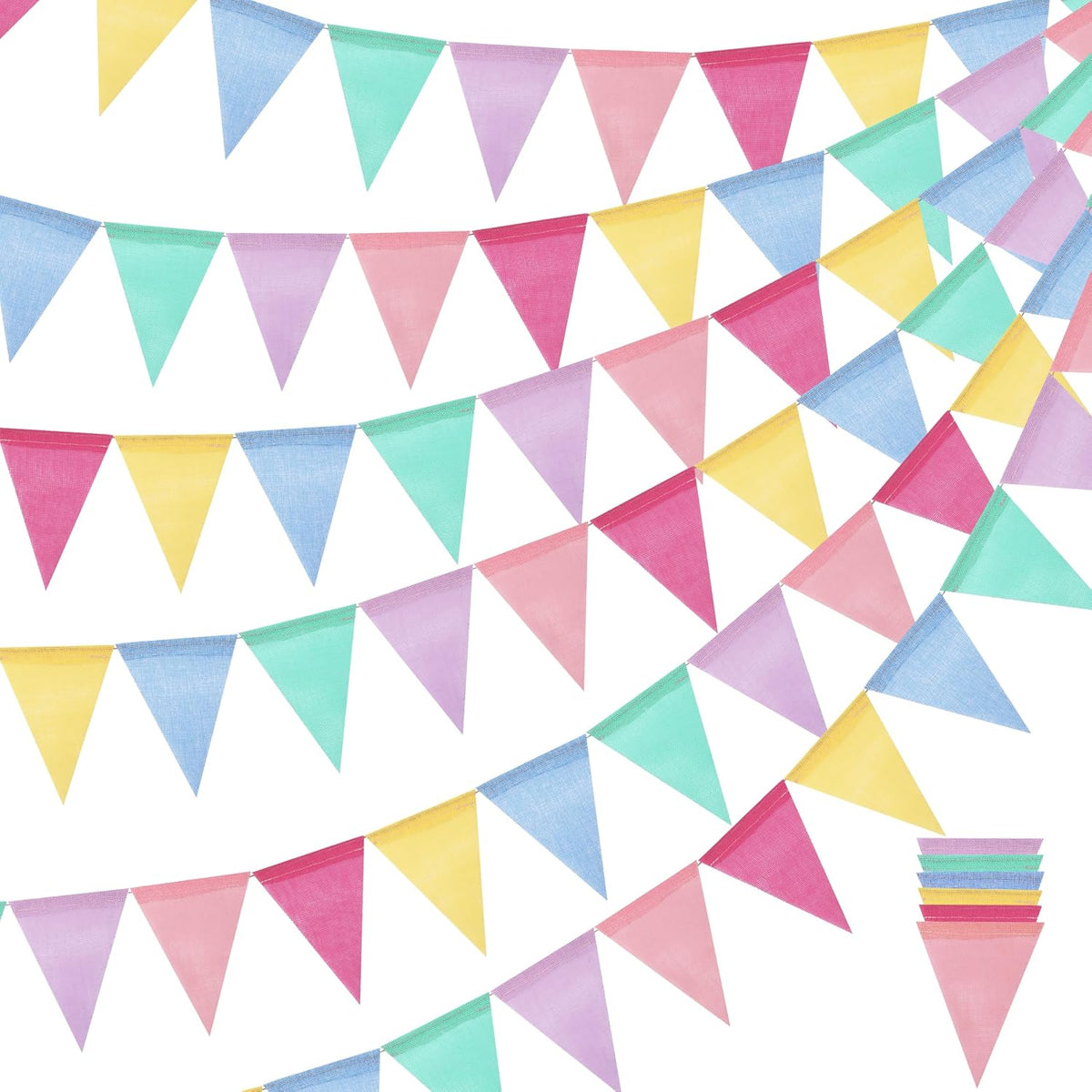 RUBFAC 170ft 120pcs Red White Striped Pennant Banner – Fun for Kids & Family - Pastel / 156ft