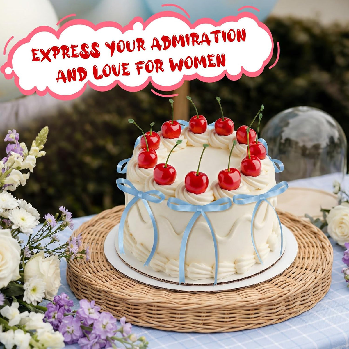 Chunful fake cherry cake toppers with red polyester bows - view 30