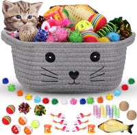 Zopeal 58 Pcs Cat Toy Set with Storage Basket Indoor, Grey - Gray / 9.8 Inch