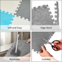 Amylove 18 Pcs Plush Foam Interlocking Carpet Tiles, Beige, Pink - White, Gray, Blue - image 3
