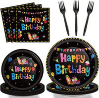 Tevxj navy blue and silver happy birthday tableware set with plates, napkins and forks for 24 - view 7