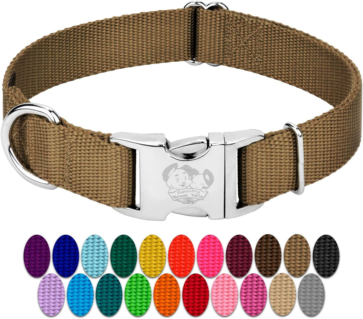 Country Brook Petz - Premium Nylon Dog Collar with Metal Buckle for Small Medium Large Breeds - 30+ - Extra Large (Pack of 1) / Coyote Tan
