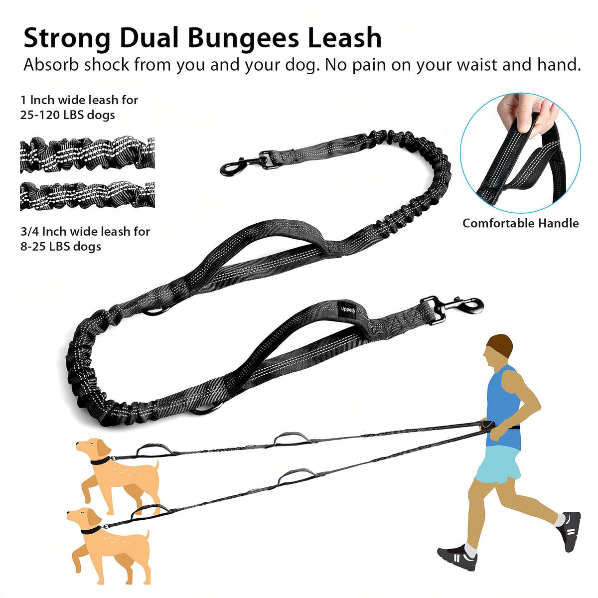 Uppetly Hands Free Dog Running Leash with Waist Belt - 1 dog/Black / Large - image 4