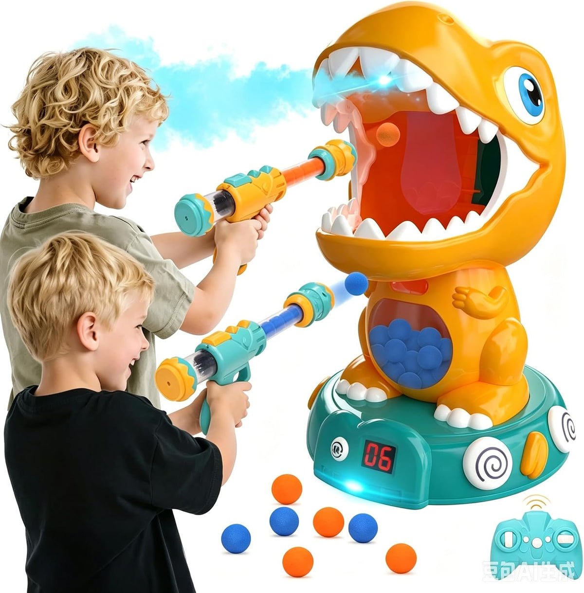 EagleStone T-Rex Dinosaur Shooting Target Game Toys with Air Power - Yellow