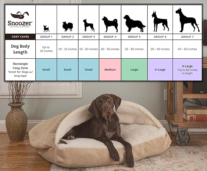 Snoozer Luxury Rectangle Cozy Cave Dog Bed - Indoor Dog Bed with Cover Cave, Covered Calming Burrow for Medium & Large Sized Pets with Blanket Attached, Enclosed, Washable - Large, Black Diamond