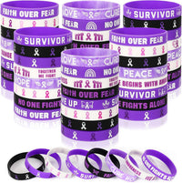 JUNEBRUSHS 64pcs Halloween Party Favors Silicone Bracelets Rubber - Purple Ribbon Awareness Style