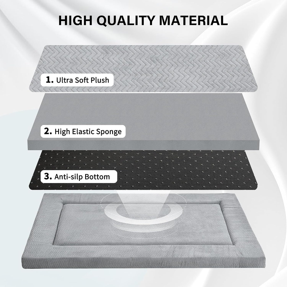 Dog Bed for Crate, Medium/Large Dogs Crate Bed - 24.0"L x 18.0"W x 1.2"Th / Wave Grey - image 3