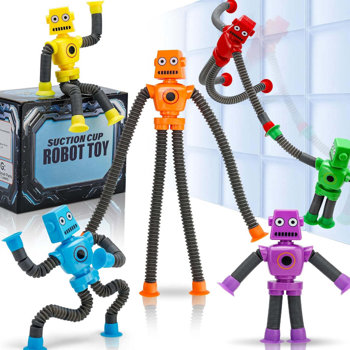 UrChoice 6 robot sensory pop tubes in red, yellow, blue, green, purple and orange