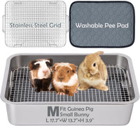 MEEXPAWS Rabbit Litter Box Stainless Steel - M 17.7"x13.7"x3.9" for Guinea Pig and Small Bunny