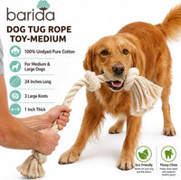 Barida Natural White Cotton Tough Dog Rope Toy for Medium & Large - Medium (23.60") - image 2