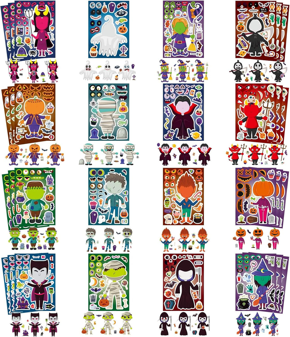 48PCS Halloween Make-a-face Stickers Halloween Characters Stickers - Halloween 16 Design - image 4