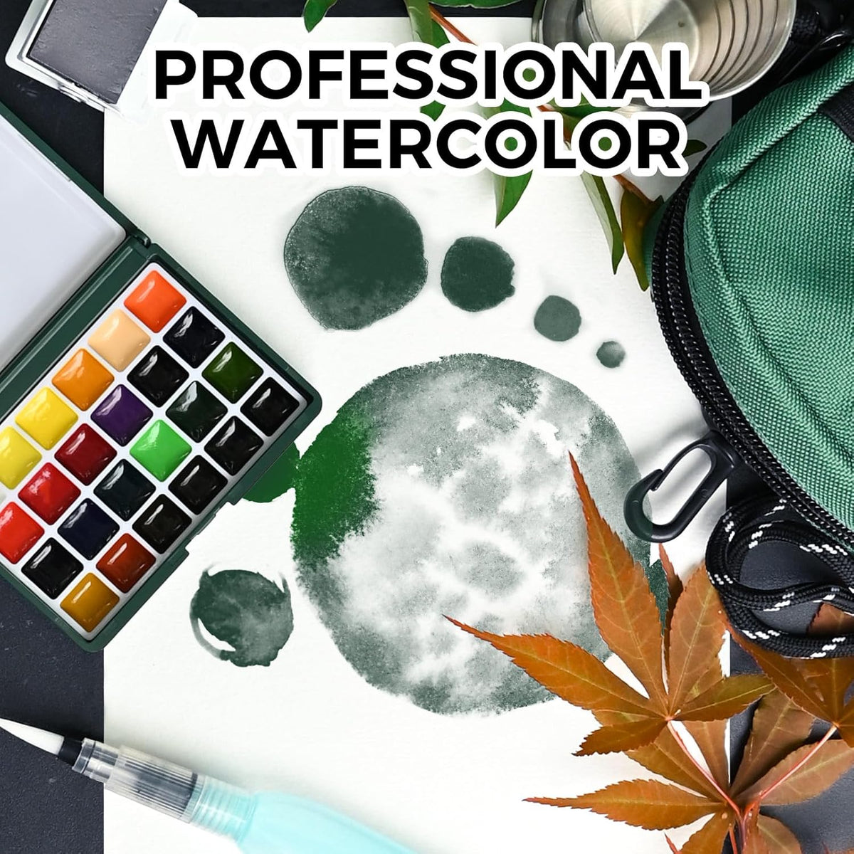 Funto Mini Watercolor Paint Set - 24-Color Dark Green Set - image 2