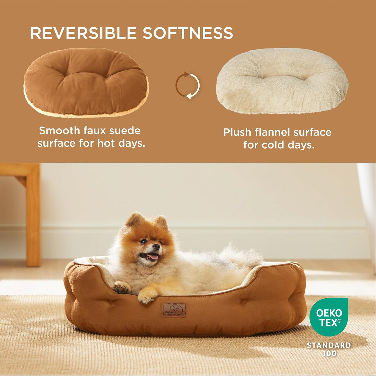 Bedsure Small Dog Bed Washable, Round Cat Beds for Indoor Cats - 25"L x 21"W x 8"Th / Terracotta - image 2