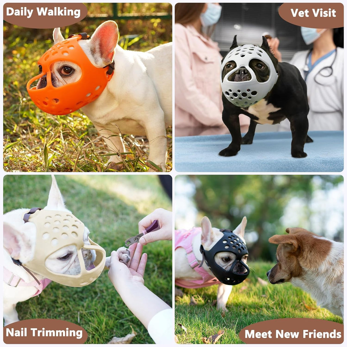 English Bulldog Muzzle, Soft Short Snout Dog Muzzle Stops Biting – Essentials for Dogs - Khaki / M（Head 15-16½"） - image 3