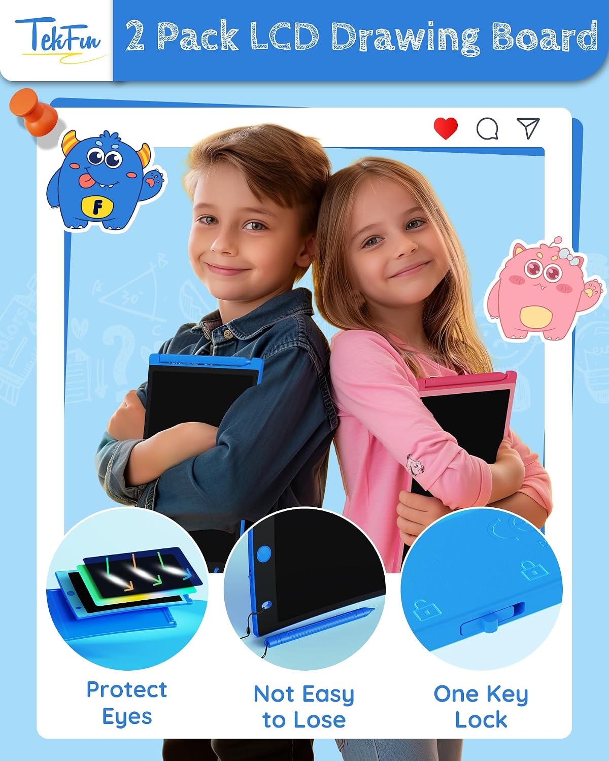 TEKFUN 2 Pack LCD Writing Tablet with Stylus - Blue+20pack / 8.5 inch - image 4