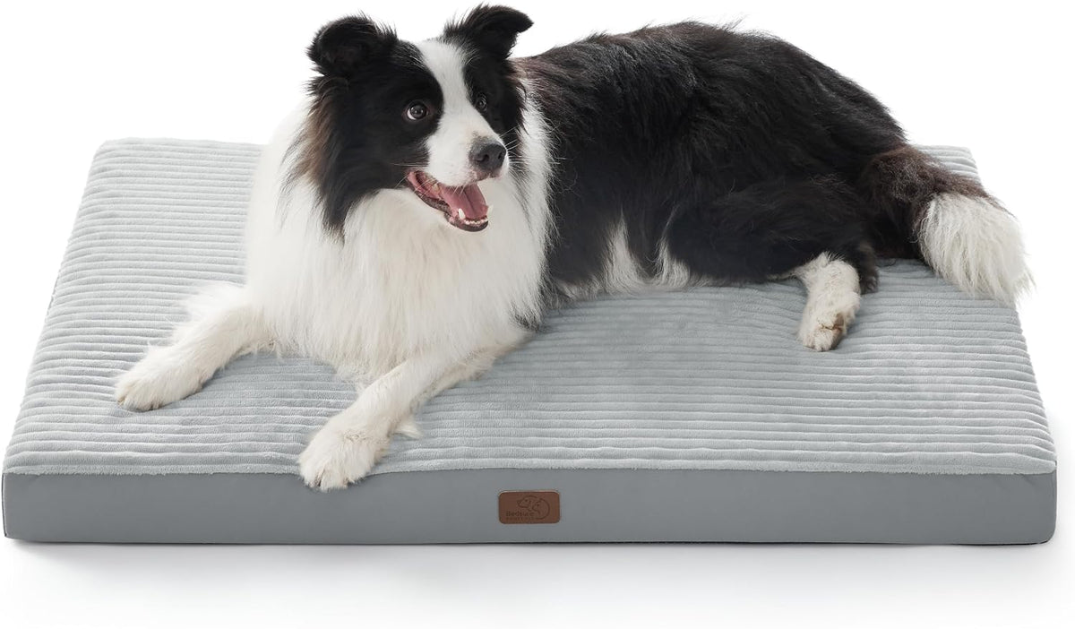 Bedsure ComfyFleece Large Dog Bed for Crate with Washable Cover - 41x27x3.3 / Pastel Grey