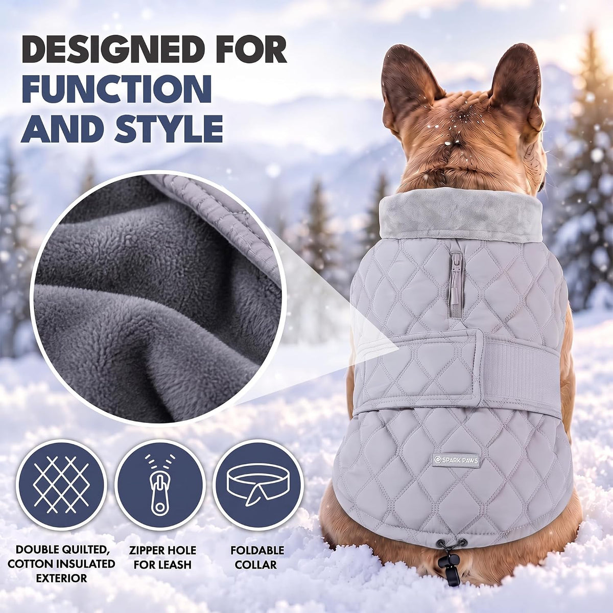 Spark Paws Quilted Dog Winter Coat - Grey / 4XL - image 3