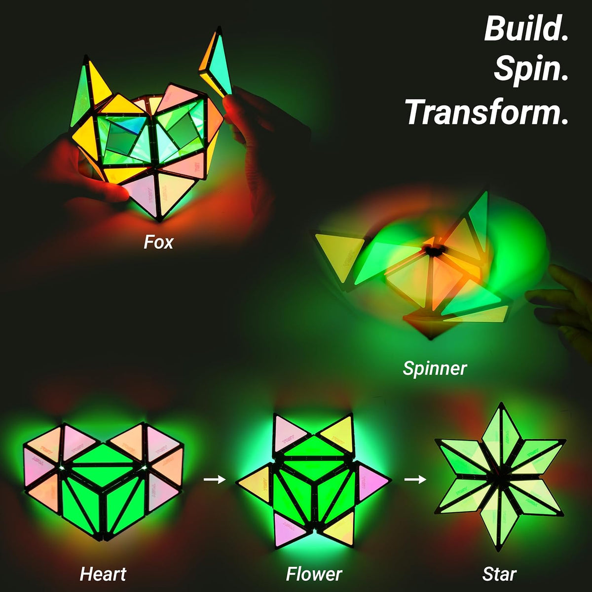 TOSY Magnet Pyramid Glow - 1 Cube Transforms into 1 Billion Shapes, 12 Pieces, 243 Magnets - Mixed (Set of 2) - image 4