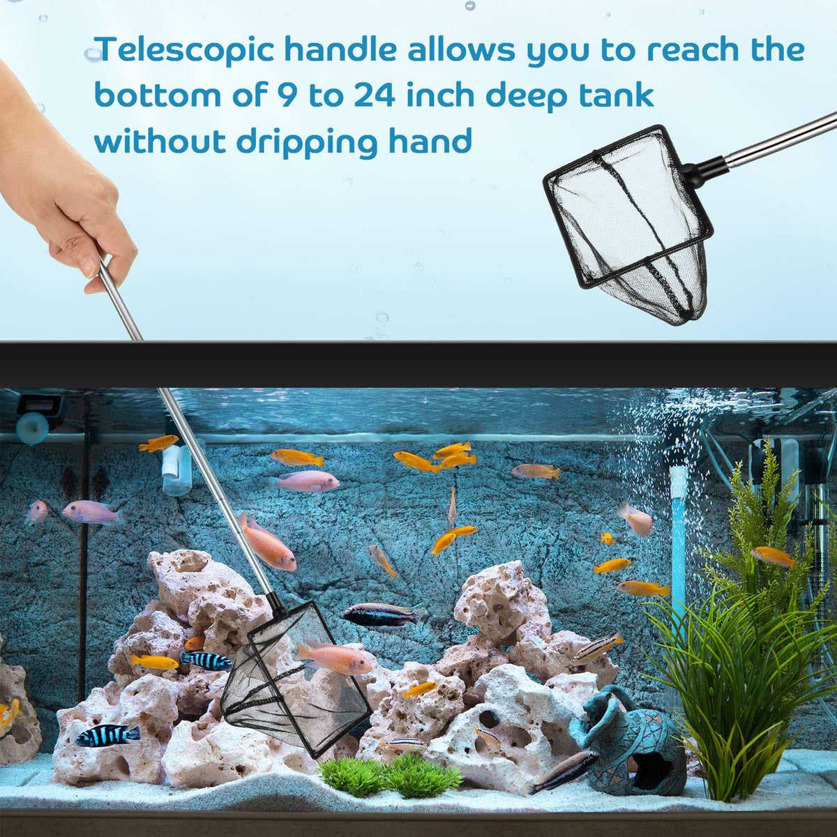 2 Pieces Fish Tank Net Aquarium Mesh Fishes Net Long Handle – Essentials for Fish - Black - image 3
