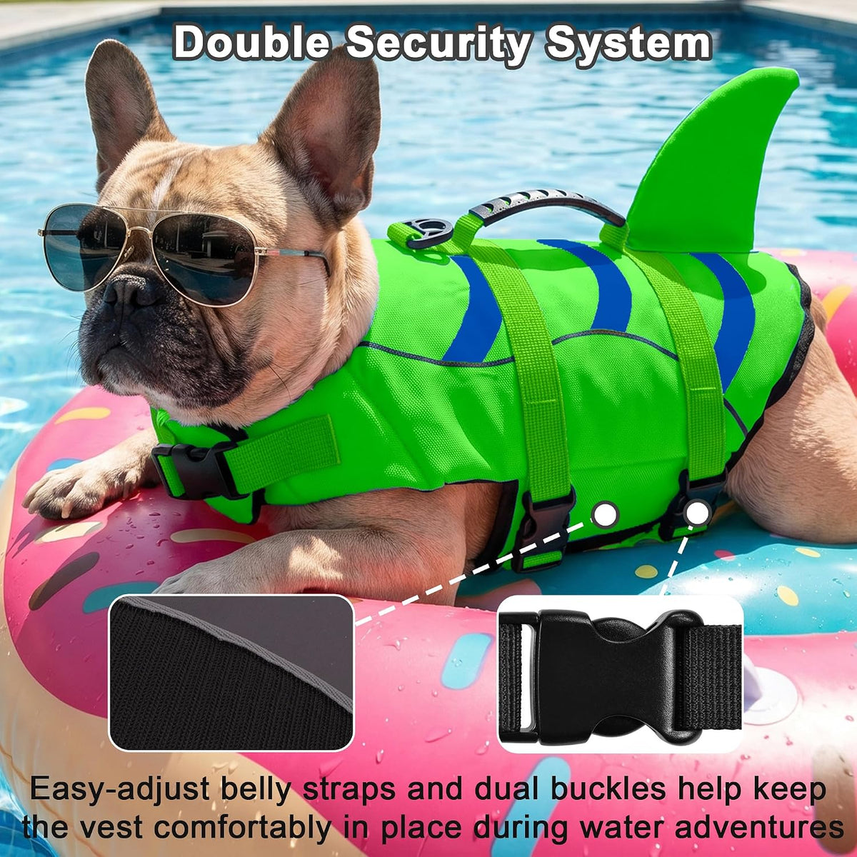 Fragralley Shark Dog Life Jacket - Medium / Green-Wave Shark - image 2