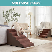 Extra Wide Dog Stairs 19.7" Width, Large Pet Step for Small Medium Dog, Puppy or Cat, Ramp for High Bed or Car, High Density Foam Ladder, Stable, 5 Step, 19.7x33x22.4 inch, Brown