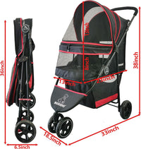 ROODO Escort 3 Wheel Dog Cat Pet Stroller for Small/Medium Dogs Cats - Black/red / 33x37 Inch (Pack of 1) - image 3