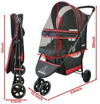 ROODO Escort 3 Wheel Dog Cat Pet Stroller for Small/Medium Dogs Cats Best Lightweight Foldable Portable Compact Jogger Travel All Terrain Pet Gear System Puppy Doggie Bunny Kitty Stroller(Black)