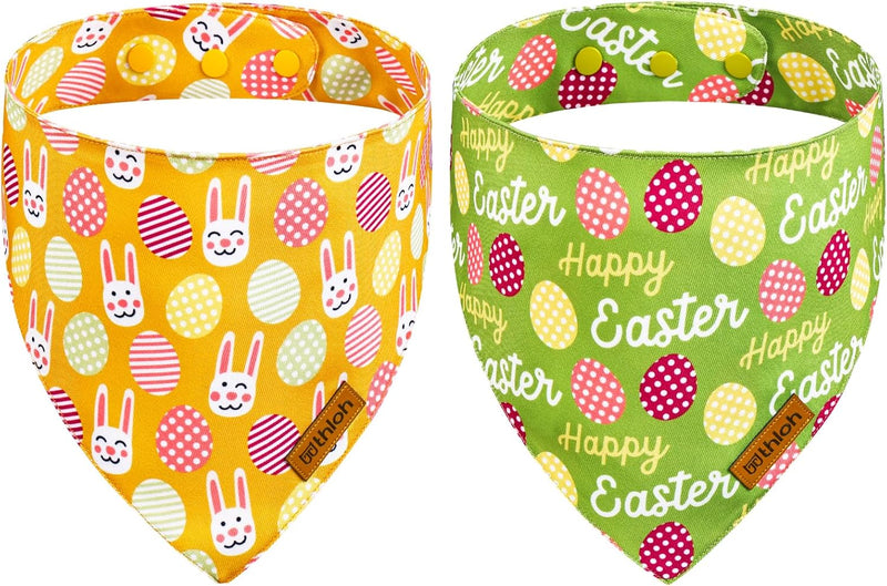Halloween Dog Bandanas, Reversible Pet Scarf for Boy & Girl - X-Large / Easter-Yellow, Green