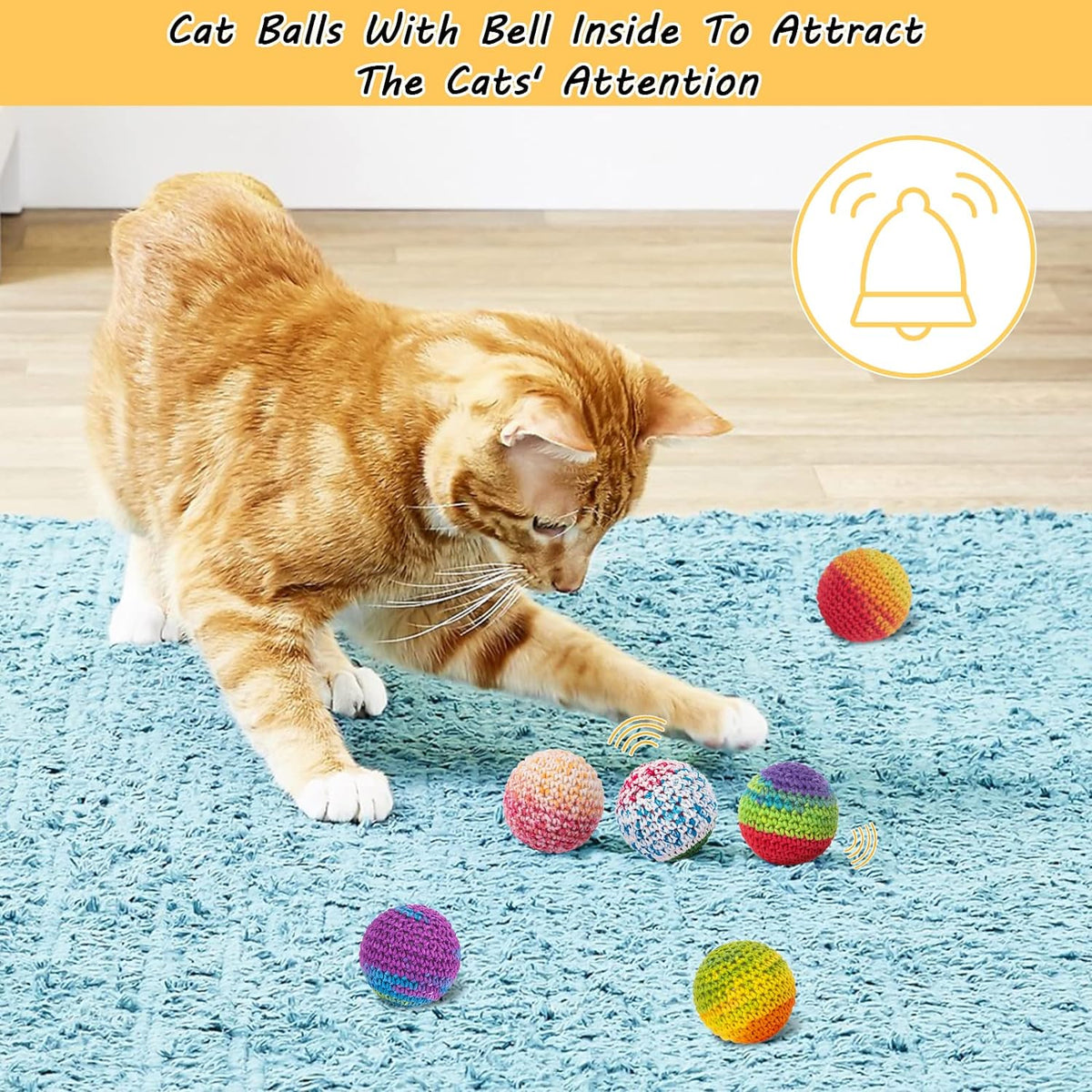 Cat Toys Balls, Wool Yarn Cat Ball with Bell Inside - 1.7 Inches - image 3