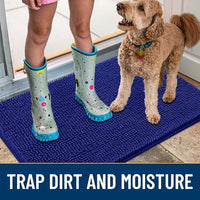 Smiry Dog Door Mat for Muddy Paws 24x16, Absorbs Moisture and Dirt Doormat, Non-Slip Washable Quick Dry Chenille Front Door Mat Indoor Entrance, Entryway Carpet for Inside Floor, Navy Blue