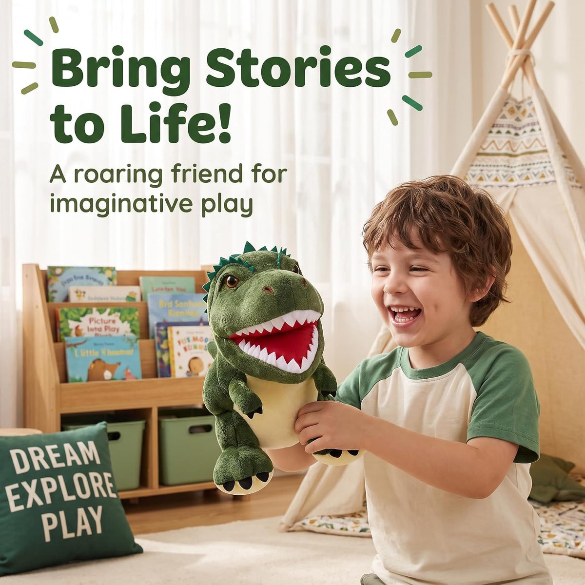 Marine Animals Hand Puppets for Kids, Toddler Includes Sharks - New Tyrannosaurus Rex / Dinosaurs - image 3
