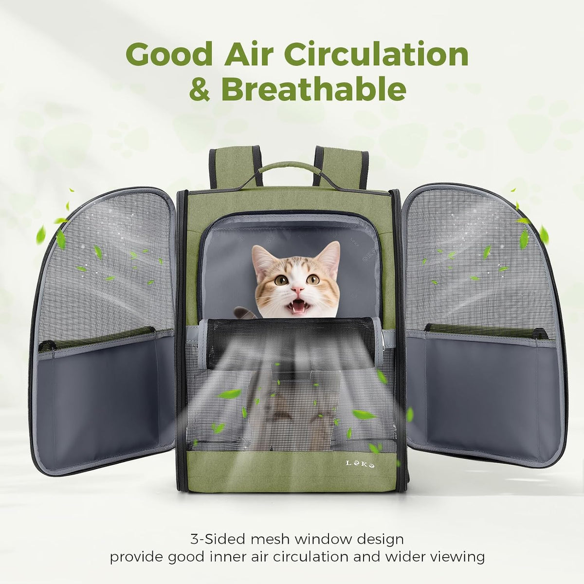 Lekereise Dog Carrier Backpack for Small Medium Dogs Cats up to 18 lbs - Green / M-Mesh Window - image 3