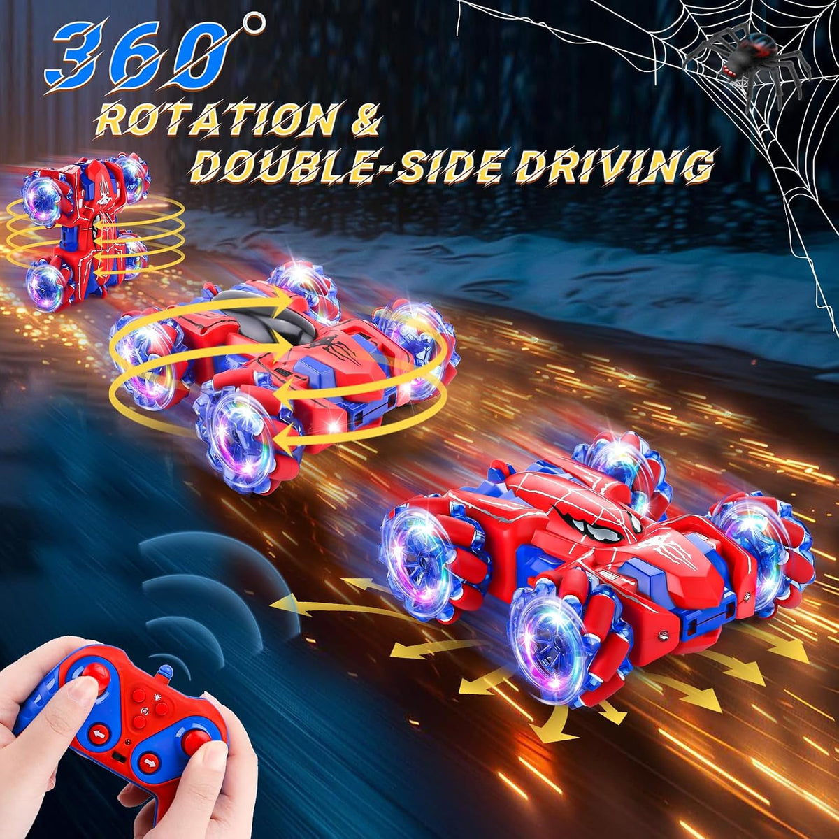 Spider Remote Control Car Headlight Double Sided Off-Road 360° - Red Single Control - image 2