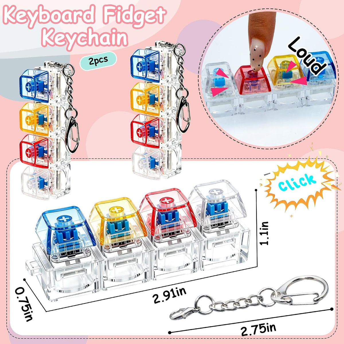 2 PCS Keyboard Fidget Toy - Clear Pink Yellow Blue / General - image 3