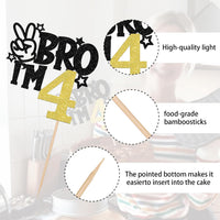 1 PCS Brother I'm 7 Cake Topper Glitter Star Happy 7th Birthday Cake - Gold 4th - image 3