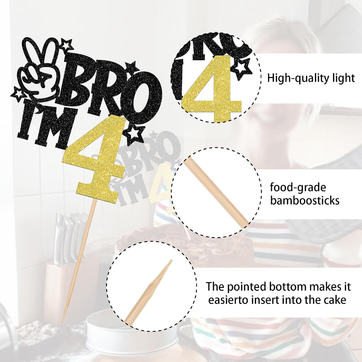 1 PCS Brother I'm 7 Cake Topper Glitter Star Happy 7th Birthday Cake - Gold 4th - image 3