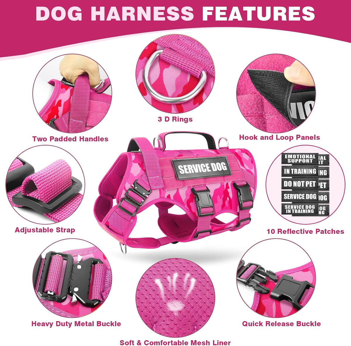 WINSEE Tactical Dog Harness with Dog Leash - X-Large / Camo Pink - image 4