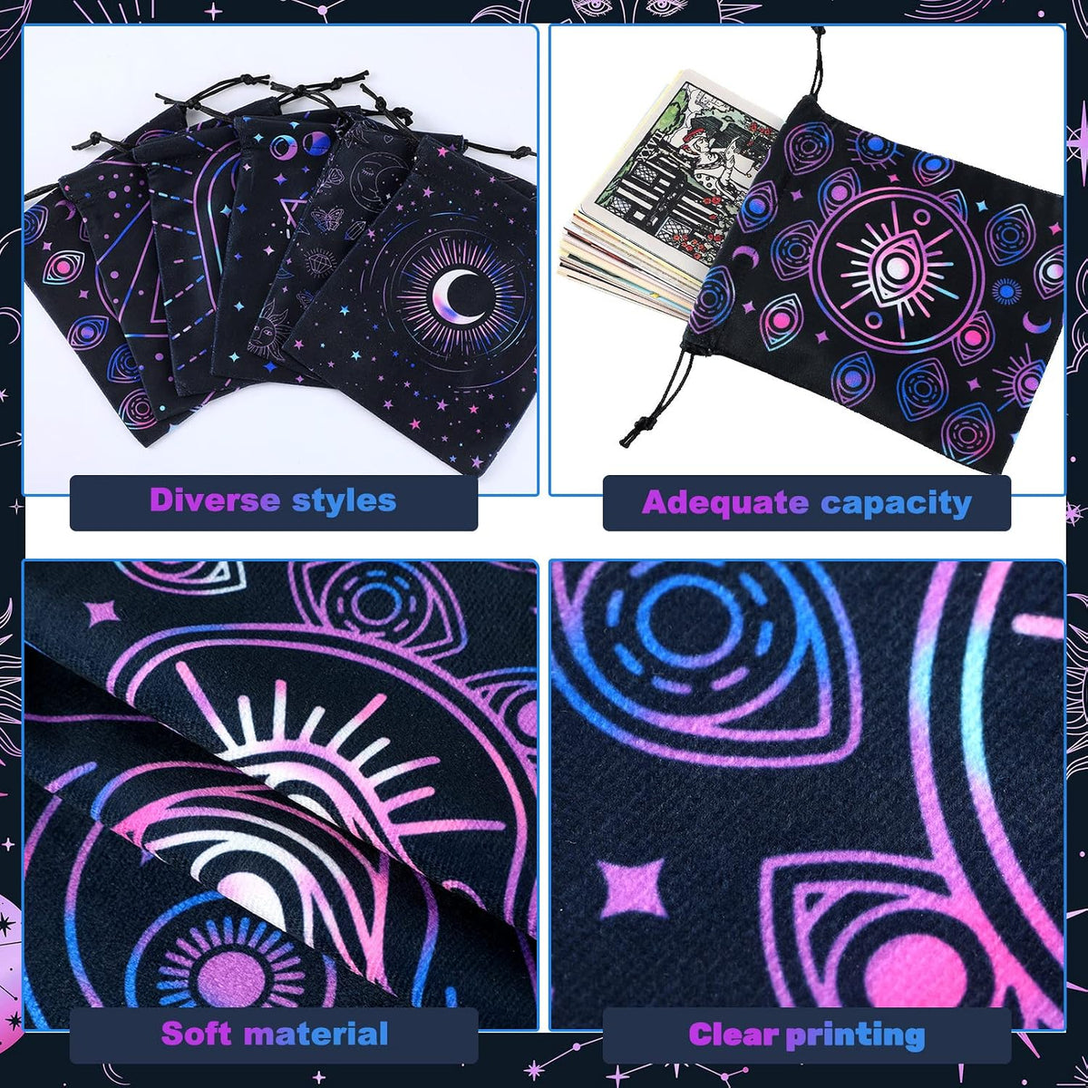 Shappy 6 Pcs Velvet Drawstring Pouches for Tarot Cards Dice - Elegant Style - image 4