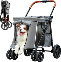 Medium Dog Stroller, Dual Entry One-Touch Folding - Grey