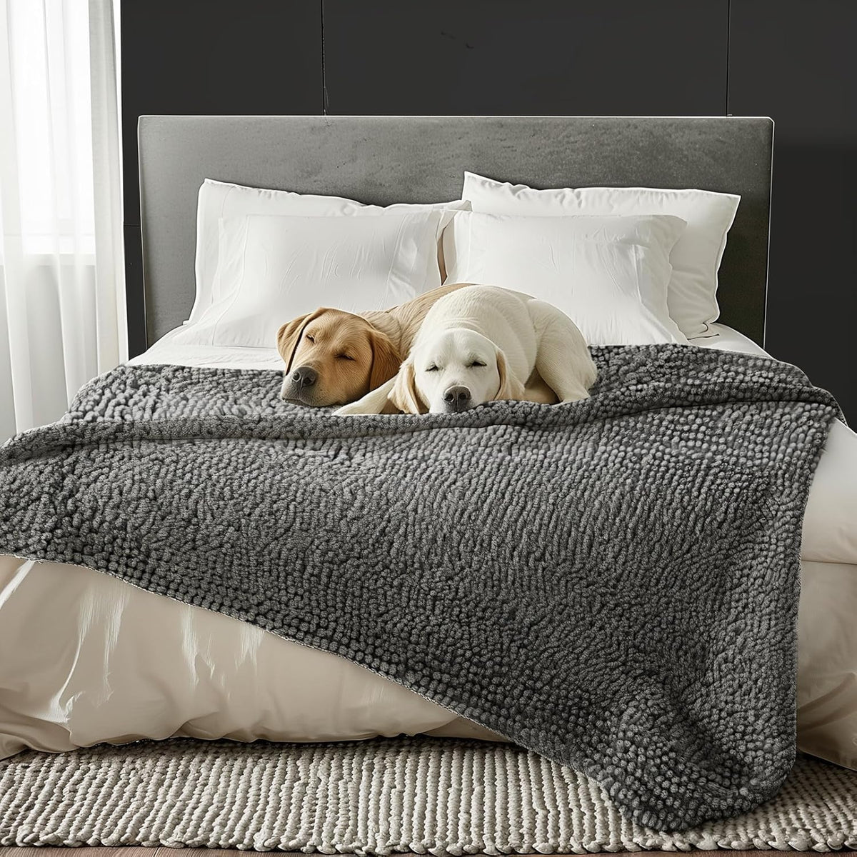 Muddy Mat Dog Blanket - Chenille Water Absorption Blanket for Bed & Couch Cover for Dogs Washable - Grey / 40" x 50" - image 3