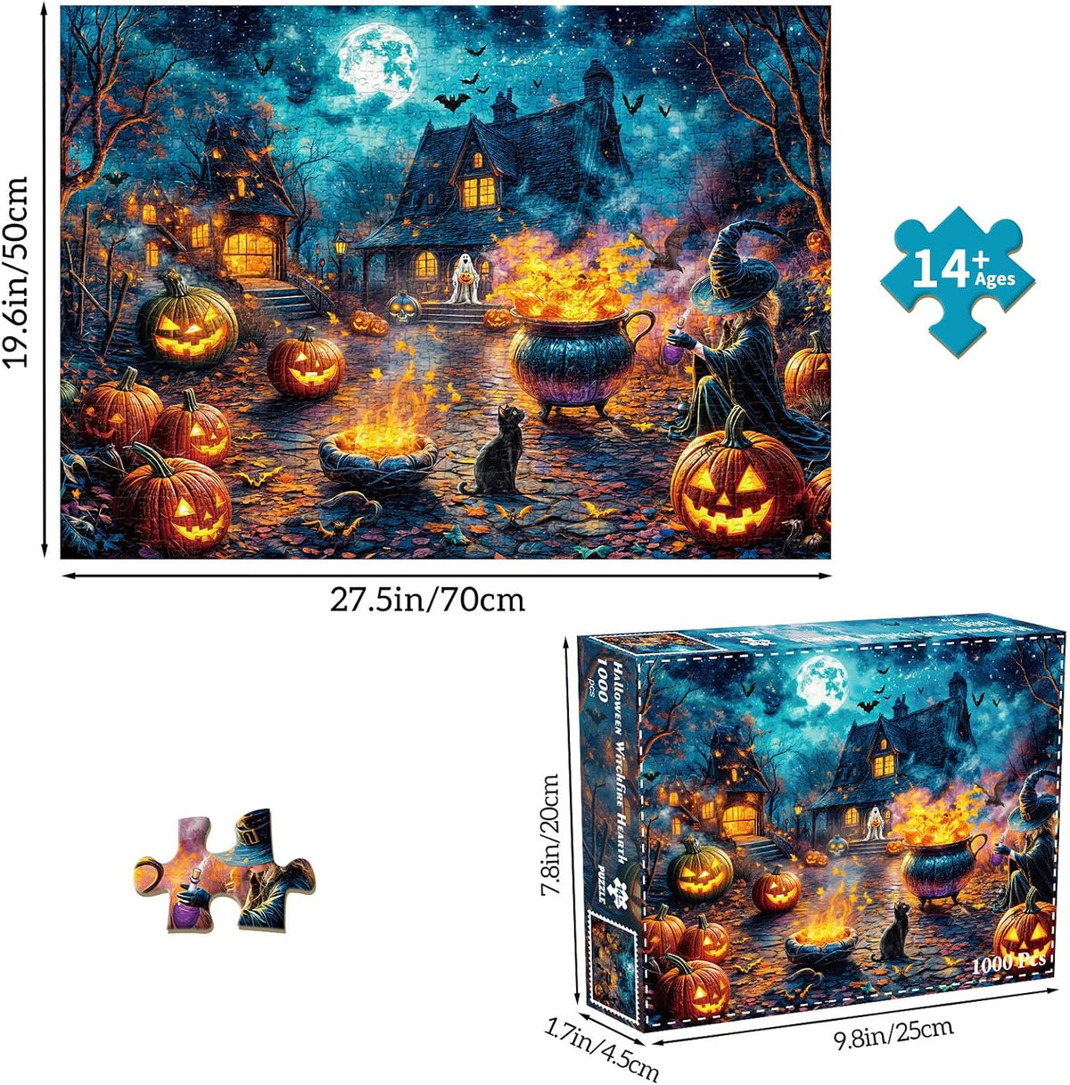 Funny Dog Pizza Jigsaw Puzzles, Food Kitchen - Halloween Witchfire Hearth - image 2