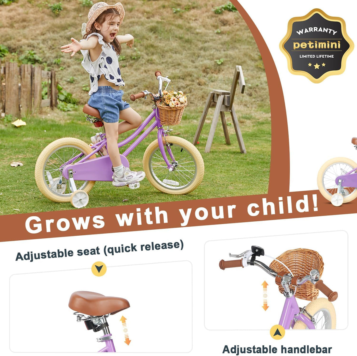Petimini 12 14 16 18 20 Inch Kids Toddler Bike for Boys Girls – Fun for Kids & Family - Purple / 14 Inch - image 3