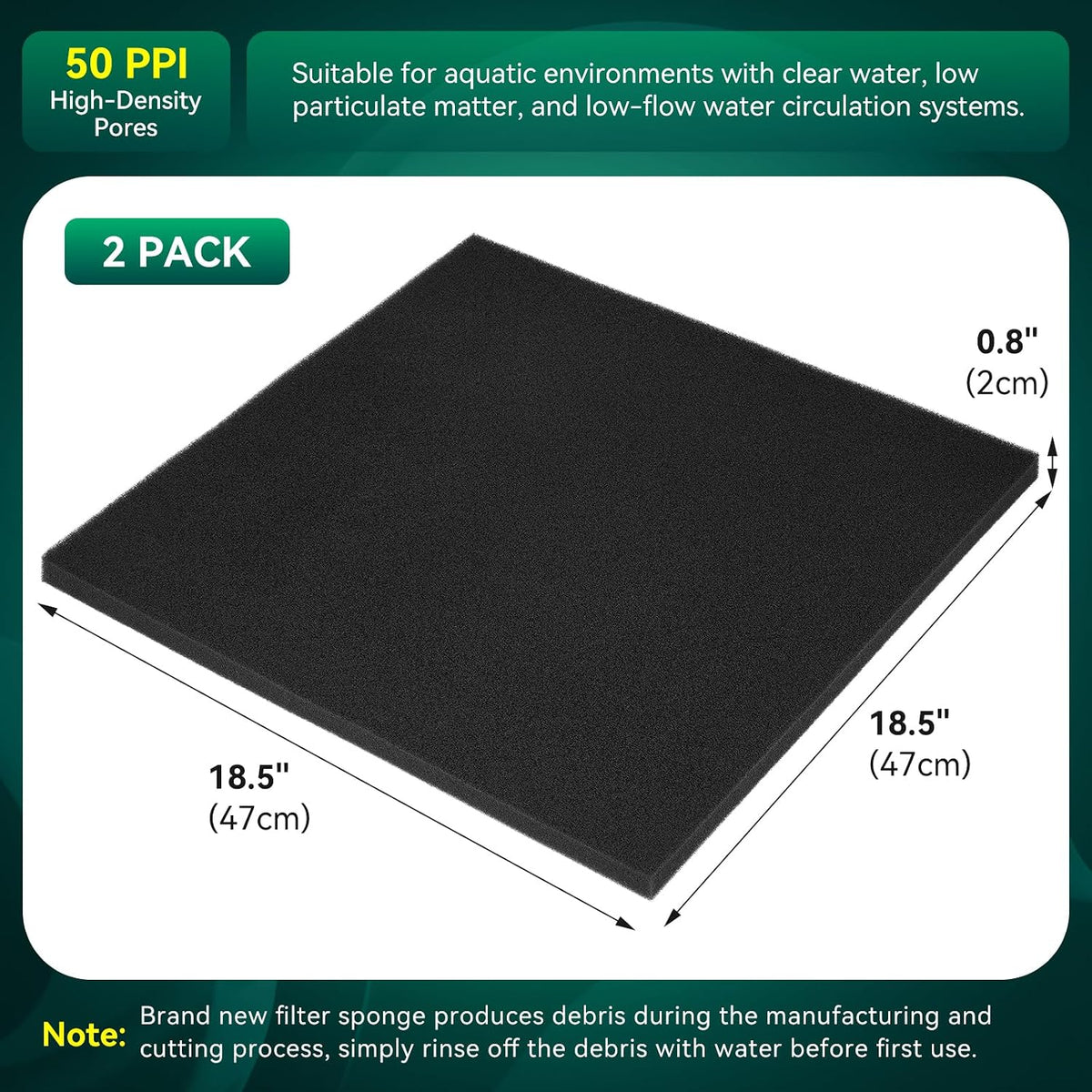 Borlech Aquarium Bio Filter Sponge Pad - 18.5"x18.5"x0.8" (50PPI) 2 PACK - image 2