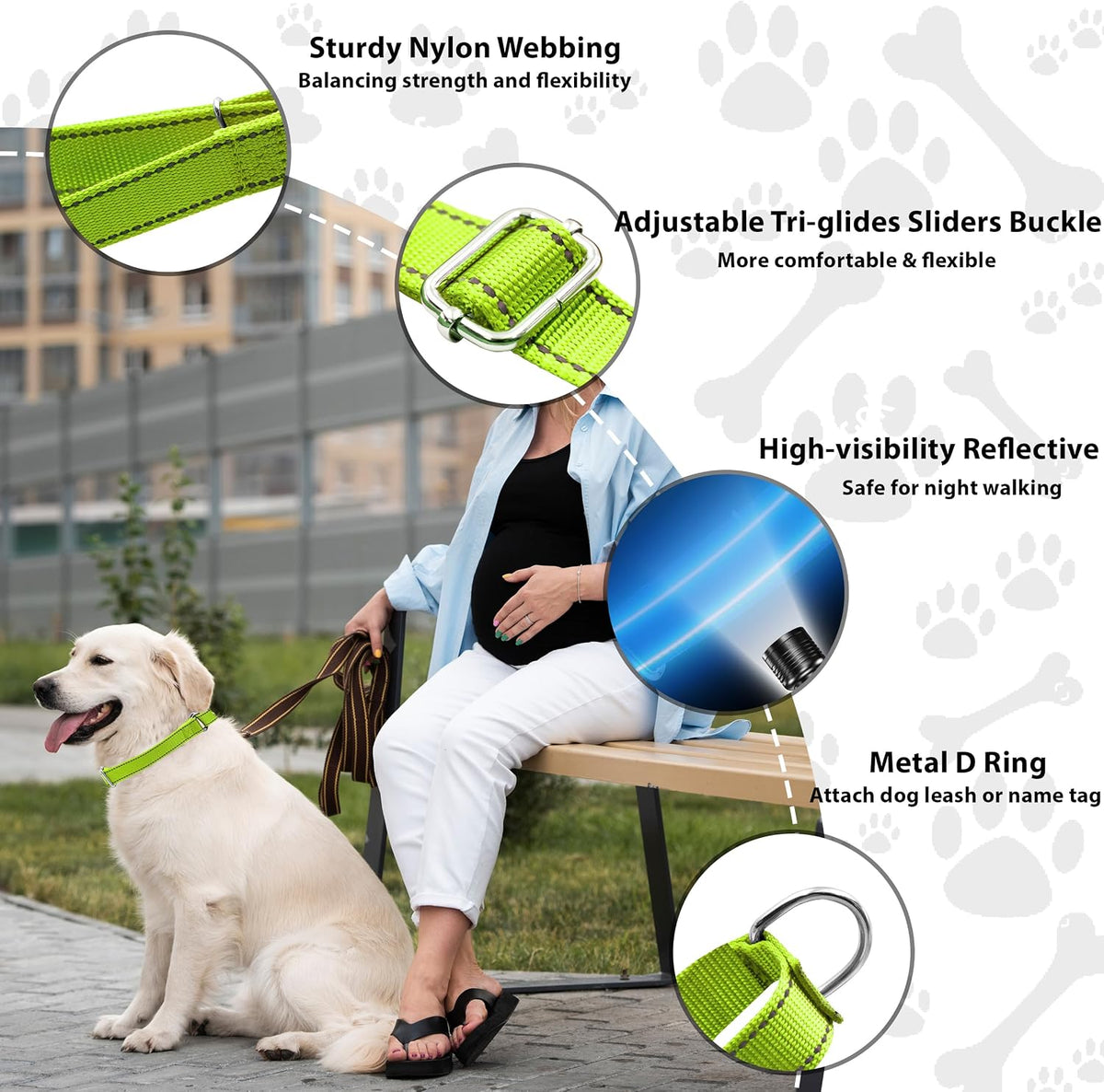 Martingale Dog Collar, Adjustable No Buckle Slip Collar, XS - Green / X-Small(Length:9-12'', Width:5/8'') - image 2