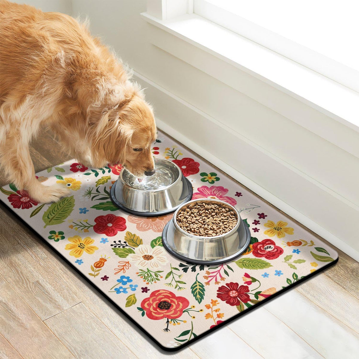 Dog Food Mats for Floors, Absorbent Dog Bowl Mat for Food and Water Dispenser, Quick Dry Cat Food - Beige / 20"L x 12"W - image 2