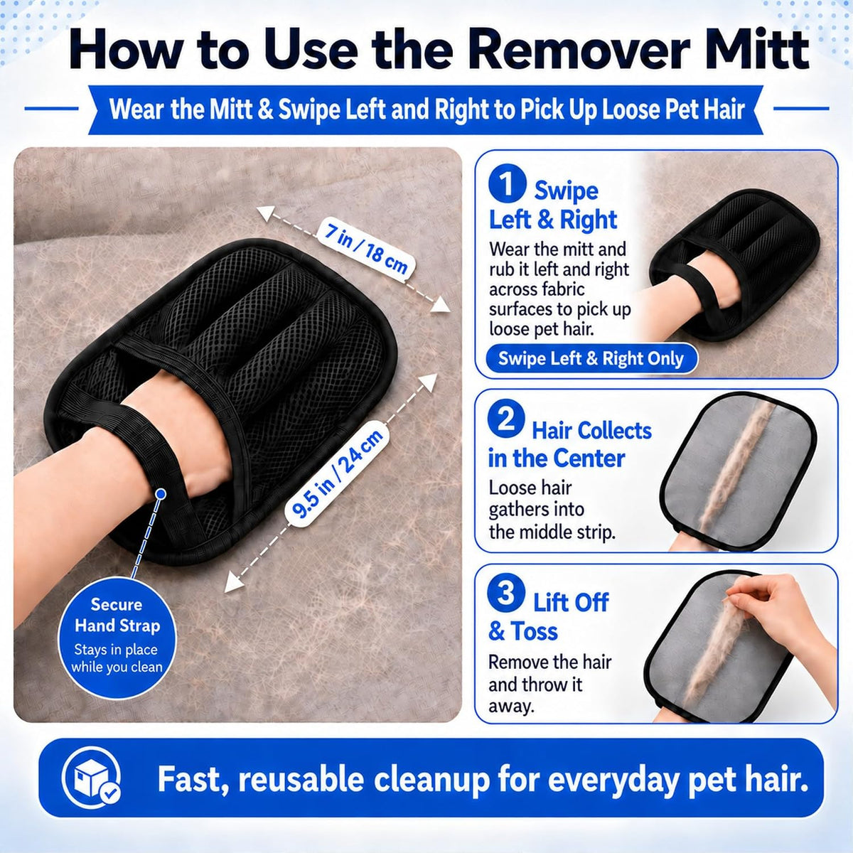 NVNAN Pet Hair Removal Glove for Dogs & Cats - Big Fabric Pet Hair Gloves+Pet Grooming Brush - image 4