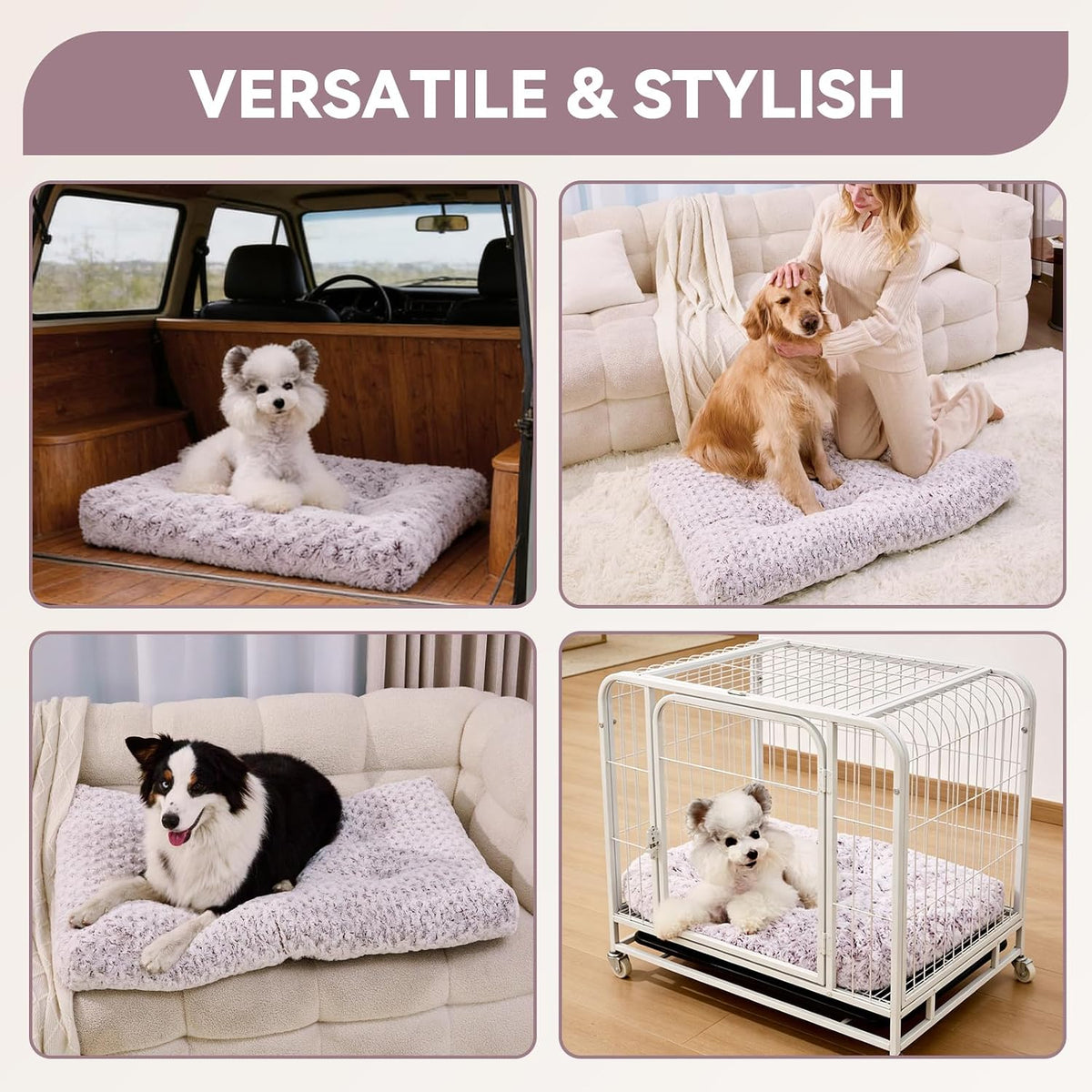 Large Dog Crate Bed Mat, Washable Plush Pad for Large Breeds – Essentials for Dogs - Purple / 23.0" L x 18.0" W x 3.0" Th - image 3