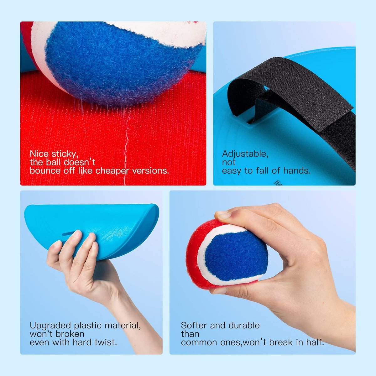 EVERICH TOY Toss and Catch Ball Game Set - Light Blue Red / 2 Paddles 2 Balls - image 3