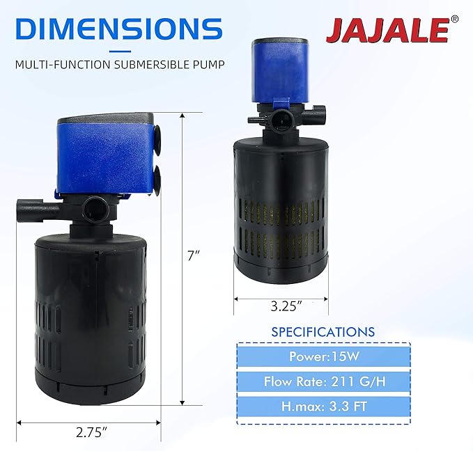 Water Pump 210 GPH 3-in-1 Submersible Internal Filter Aquarium Powerhead Water Pump Ultra Quiet for Aquarium,Fish Tank-4 Pack