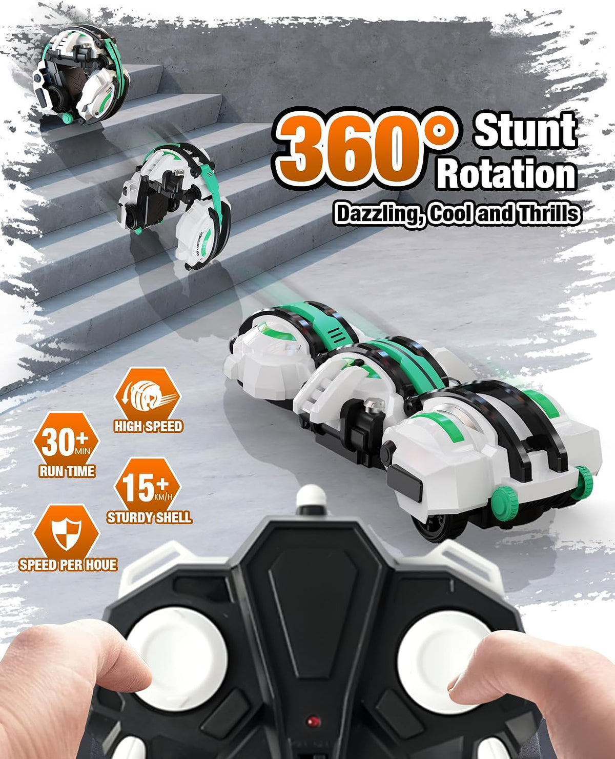 BAZADER 360° Stunt Remote Control Car with LED Lights – Fun for Kids & Family - Cyan - image 3